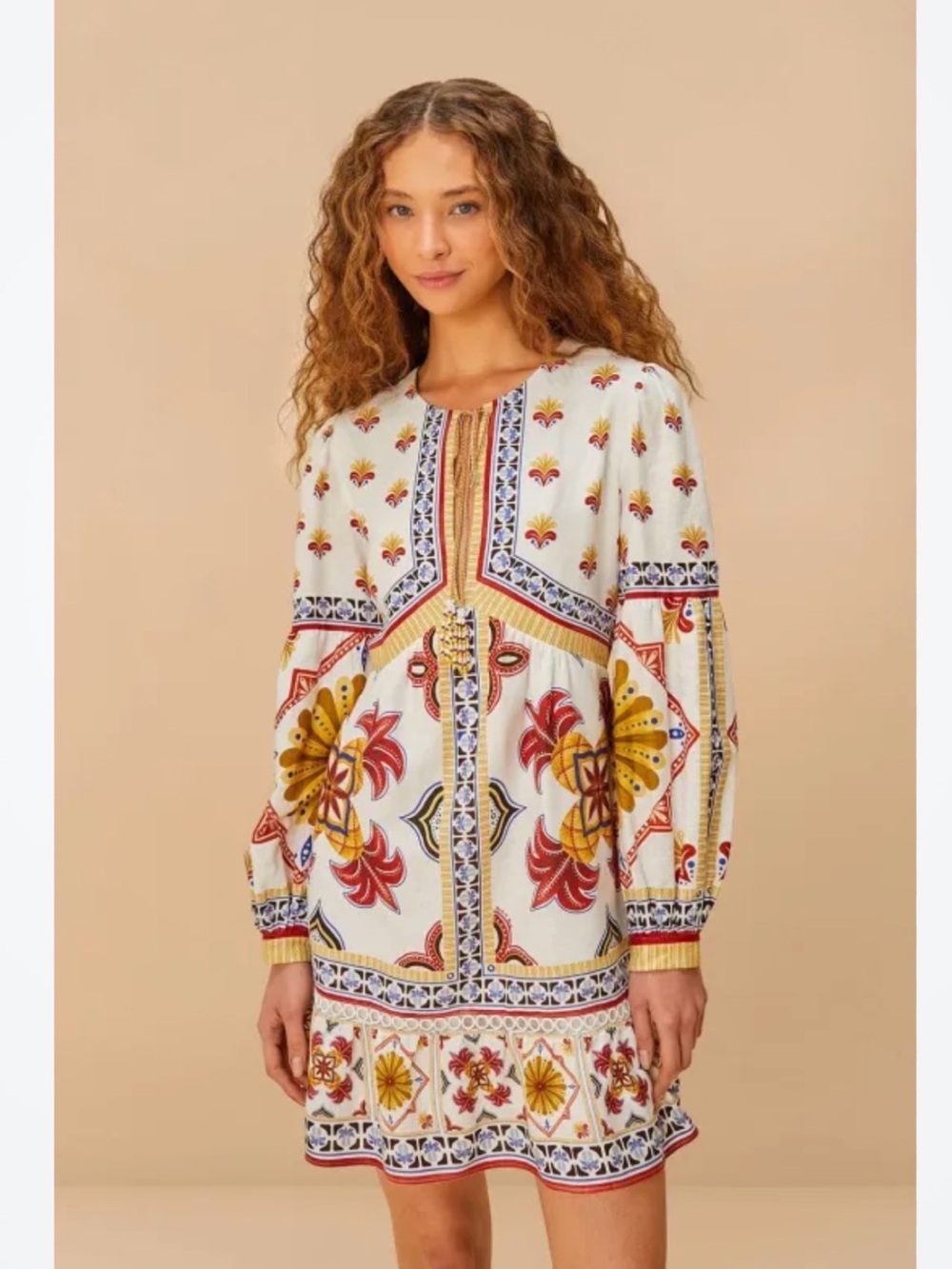 NWOT Farm RIO Off-White Marys Tiles Lenzing™ Ecovero™ Euroflax™ Mini Dress